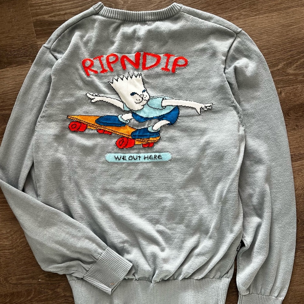 Ripndip Gray Crewneck Sweater with Surfing Cartoon
